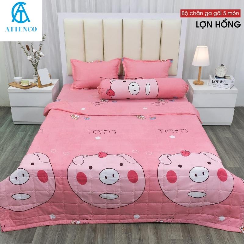 BỘ CHĂN GA GỐI COTTON 5 MÓN GIƯỜNG 1M6/1M8 GỒM CHĂN GA CHUN 2 VỎ GỐI DẦU VỎ ÔM chăn hè
