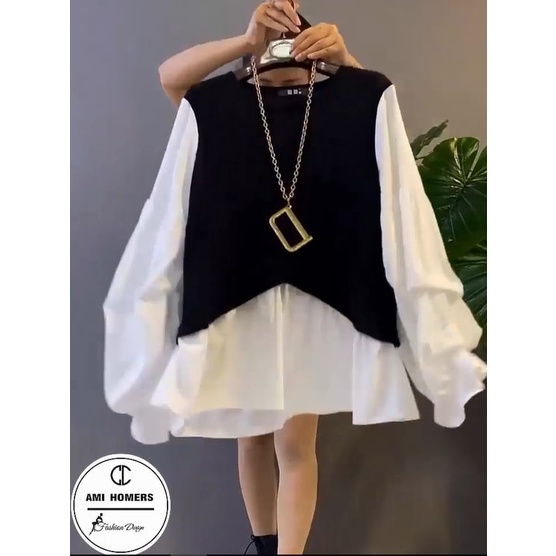 Áo liền thân thời trang ami dáng xòe cổ tròn tay phồng - A01 | BigBuy360 - bigbuy360.vn
