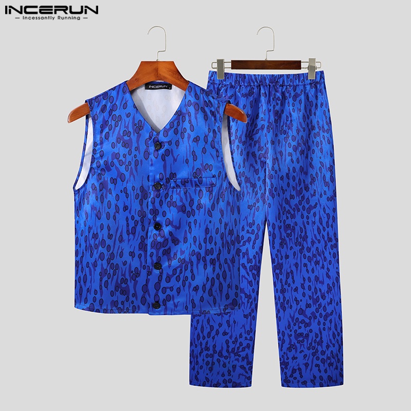 Set áo ghi lê + quần dài INCERUN họa tiết hoa thời trang hè cho nam