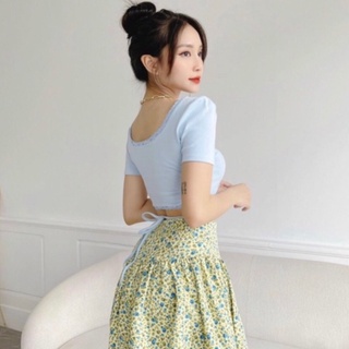 Áo Croptop Cổ Tim Viền Ren Dây Cột Eo - Chuly