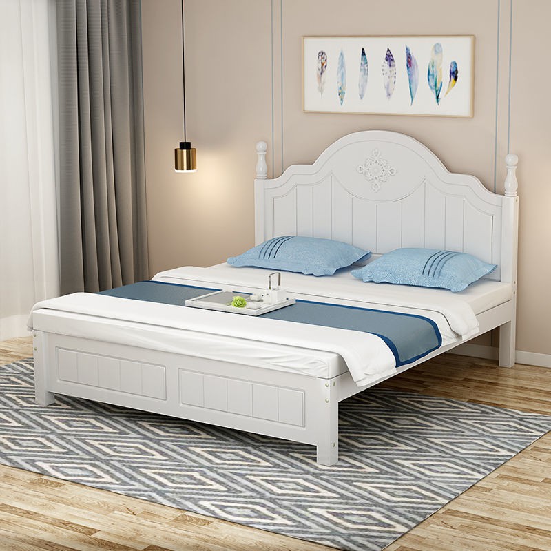 Giường đôi phong cách Châu Âu 1,8m gỗ cứng người lớn 1,5 đơn 1,2 phòng ngủ chính giản công chúa 1m tiết kiệm <