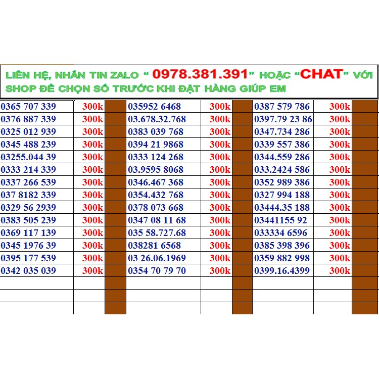 Sim số đẹp viettel đồng giá 300k