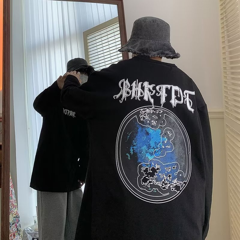 Áo Thun Tay Dài Cổ Tròn Dáng Rộng In Chữ Phong Cách Hàn Quốc Thời Trang Cho Nam Và Nữ size M-5XL