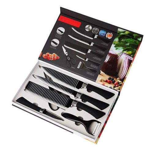 Bộ Dao Nhật Làm Bếp 6 Món Lưỡi Sóng Chất Liệu Hợp Kim Cao Cấp Thép Không Gỉ Chuyên Thái Lọc Thịt Gọt Hoa Quả - Có hộp