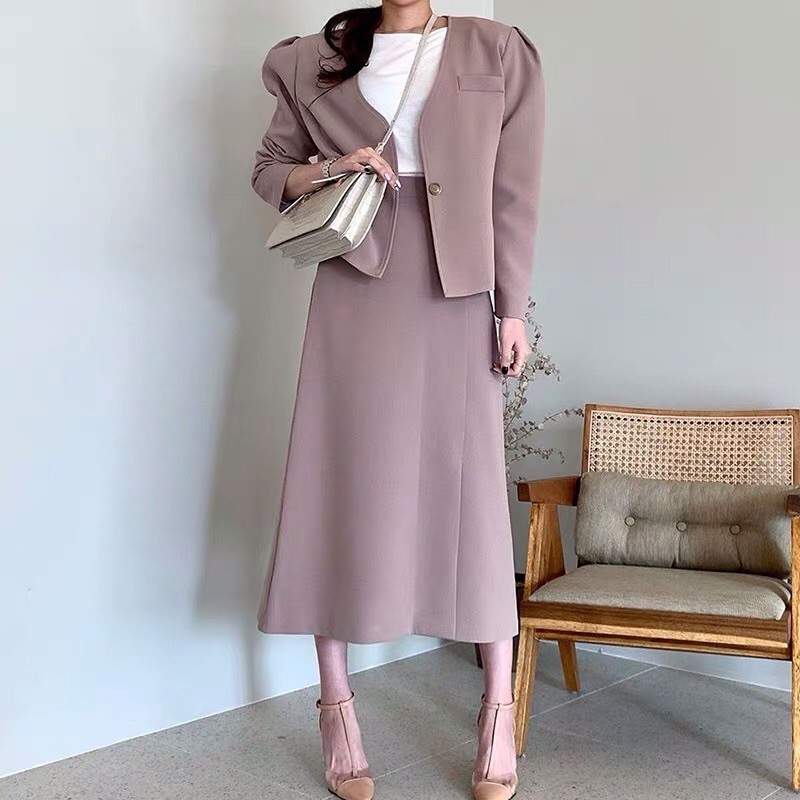 set áo vest chân váy công sở thanh lịch phong cách thời trang mới, bộ vest chân váy dài Hàn Quốc | BigBuy360 - bigbuy360.vn