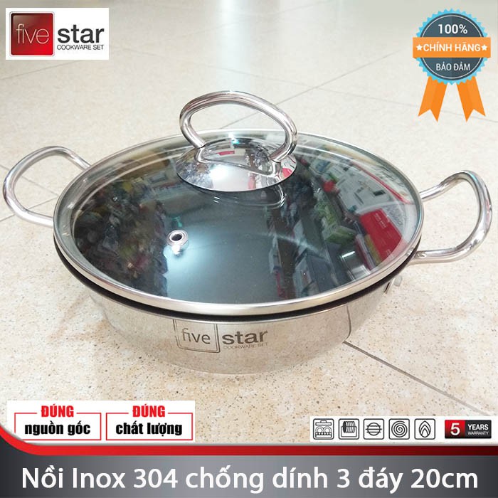 [ HÀNG CHÍNH HÃNG ] Nồi Fivestar Inox 304 Phủ Men Chống Dính 3 Lớp Đáy 20cm-nòi kho cá,thịt,chiên lọc dầu,bền ,đẹp,rẻ