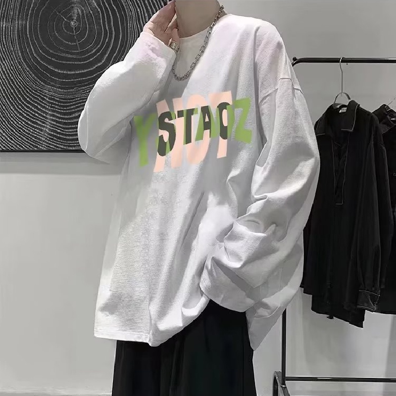 Áo Thun Tay Dài Cổ Tròn Dáng Rộng In Họa Tiết Hoạt Hình Phong Cách Hip Hop Nhật Bản Cho Nam size M-5XL