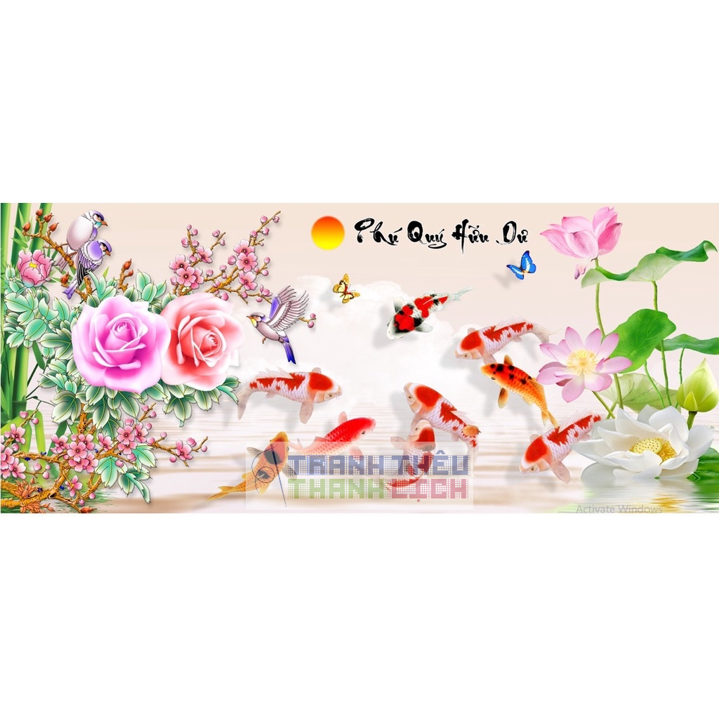 Tranh thêu chữ thập cá Phú Quý Hữu Dư 3D AL53620 |120x60cm|
