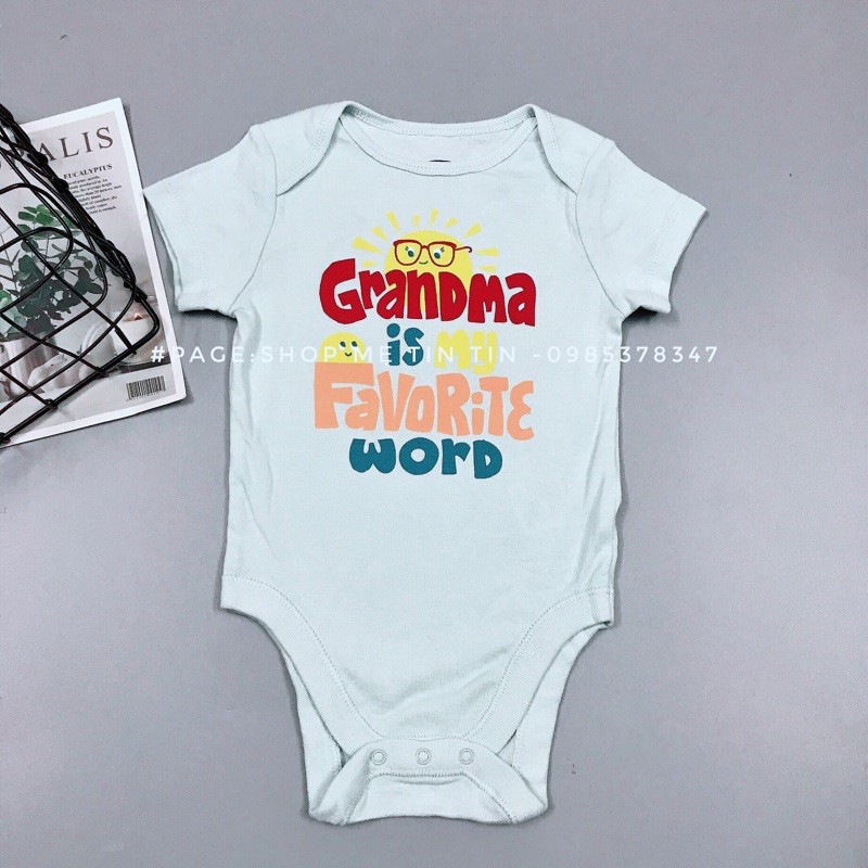 Body chip cộc tay cotton cho bé -body oldnavy nền xanh dương nhạt ông mặt trời chữ nhiều màu size:3m,6m,12m,18m,24m