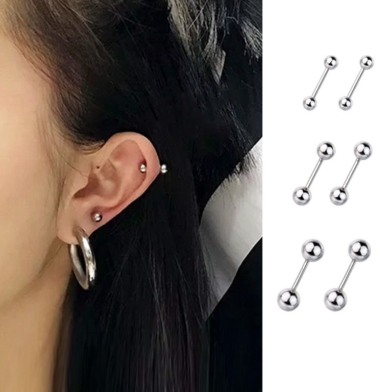 Đôi bông tai bằng thép không gỉ cỡ 3/4/5mm thiết kế đơn giản thời trang cho unisex