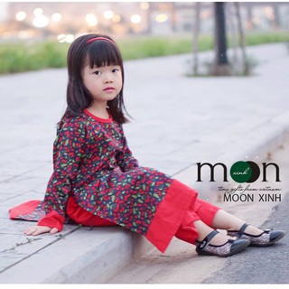 Áo dài cách tân hoạ tiết trái chery đỏ cho bé gái