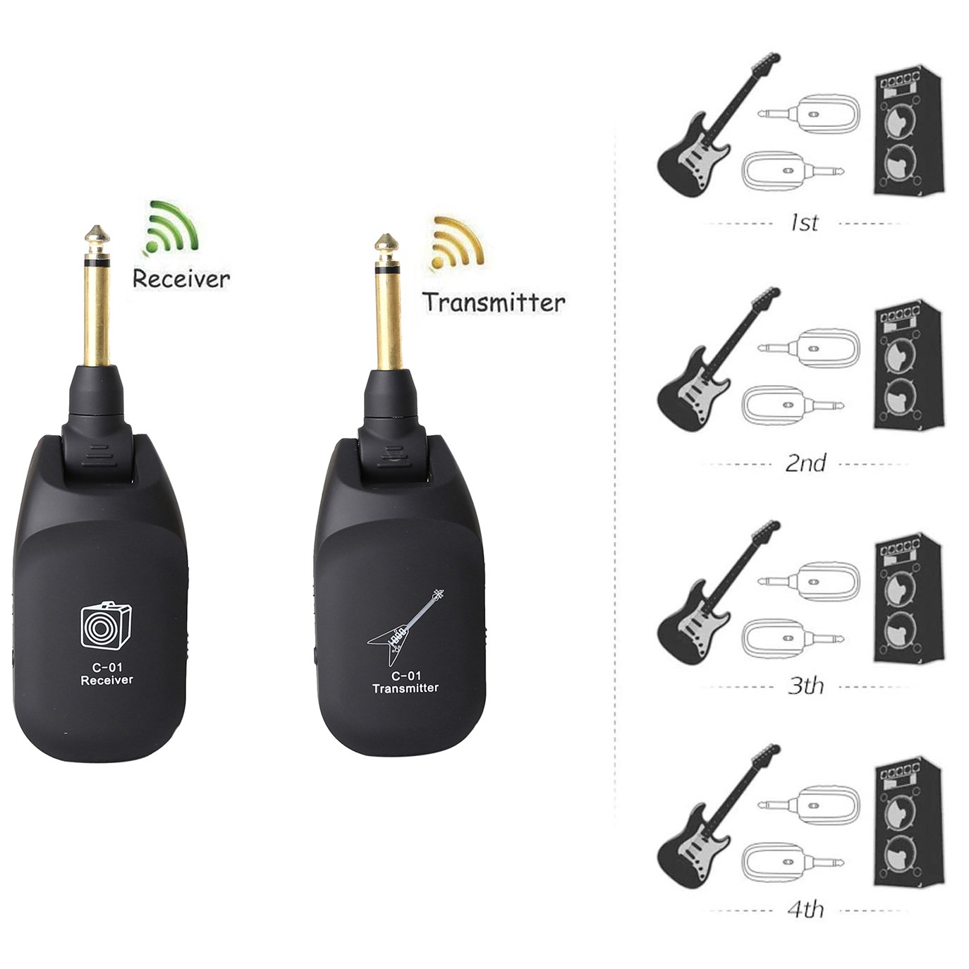 Wireless Guitar System 4 Channels Guitar Transmitter Receiver