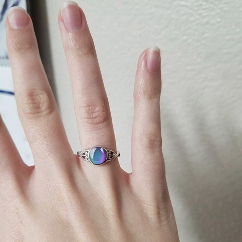 Nhẫn Đeo Tay Kim Loại Mặt Tròn Đổi Màu Theo Nhiệt Độ Cho Nữ