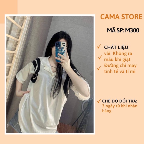 Áo thun nam nữ polo unisex tay lỡ form rộng freesize phối viền sọc vai CaMa Store M302
