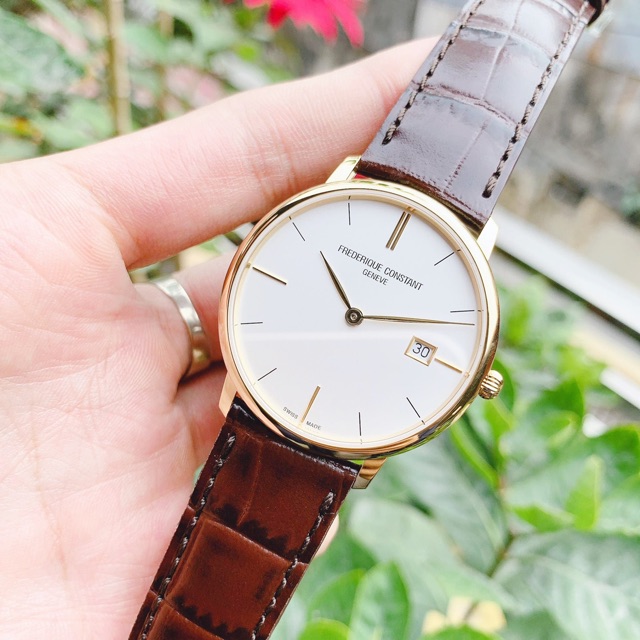 Đồng hồ nam Frederique Constant Slimline FC-220V5S5 Swiss Made, máy Quartz, mạ vàng PVD, kính Sapphire chống trầy, 38mm