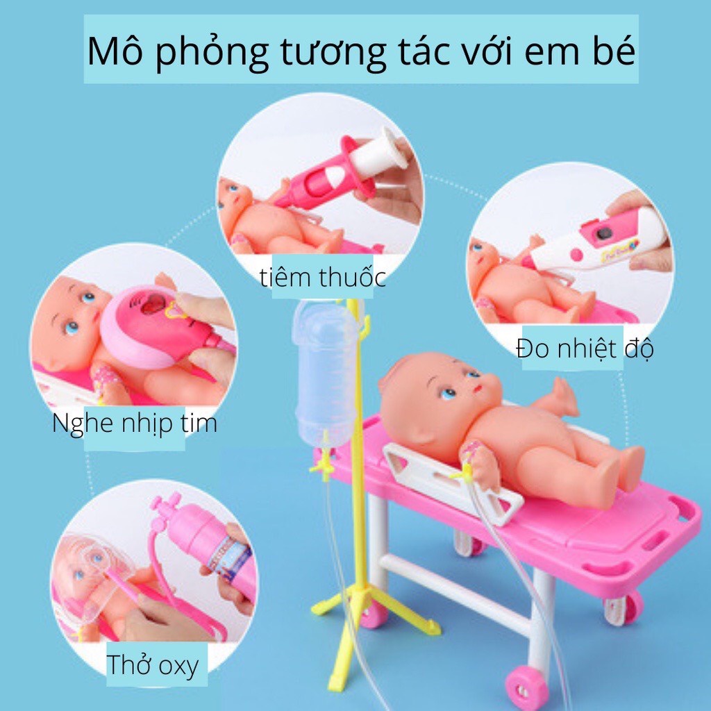 Ô tô đồ chơi bác sĩ xe cứu thương cho bé gái trai đóng y tá khám bệnh có đèn nhạc, đồ chơi bé làm nha sĩ bằng gỗ