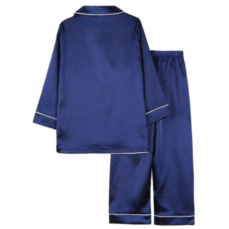 Bộ Đồ Ngủ 2 Món Bằng Lụa Lạnh Tay Dài Cài Khuy Màu Trơn Kèm Quần Dành Cho Bé Trai Gái
