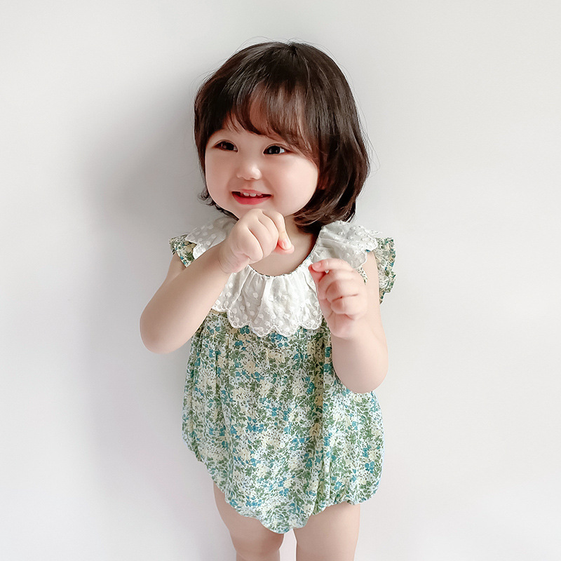 Áo liền quần và băng đô in hoa xinh xắn dễ thương cho bé gái