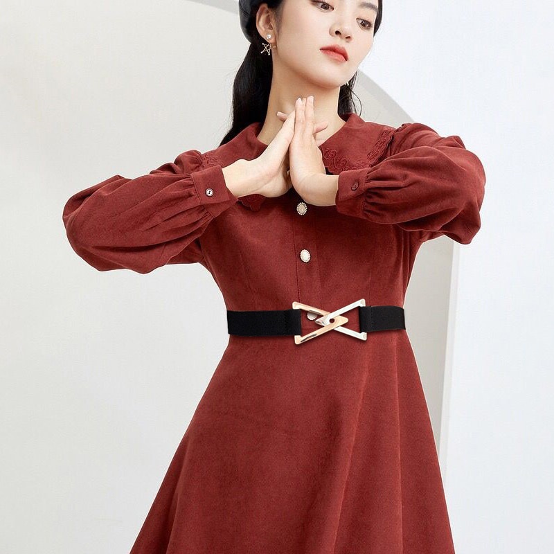 Thắt Lưng Nữ Vải Canvas Màu Đen Khóa Hình Tam Giác