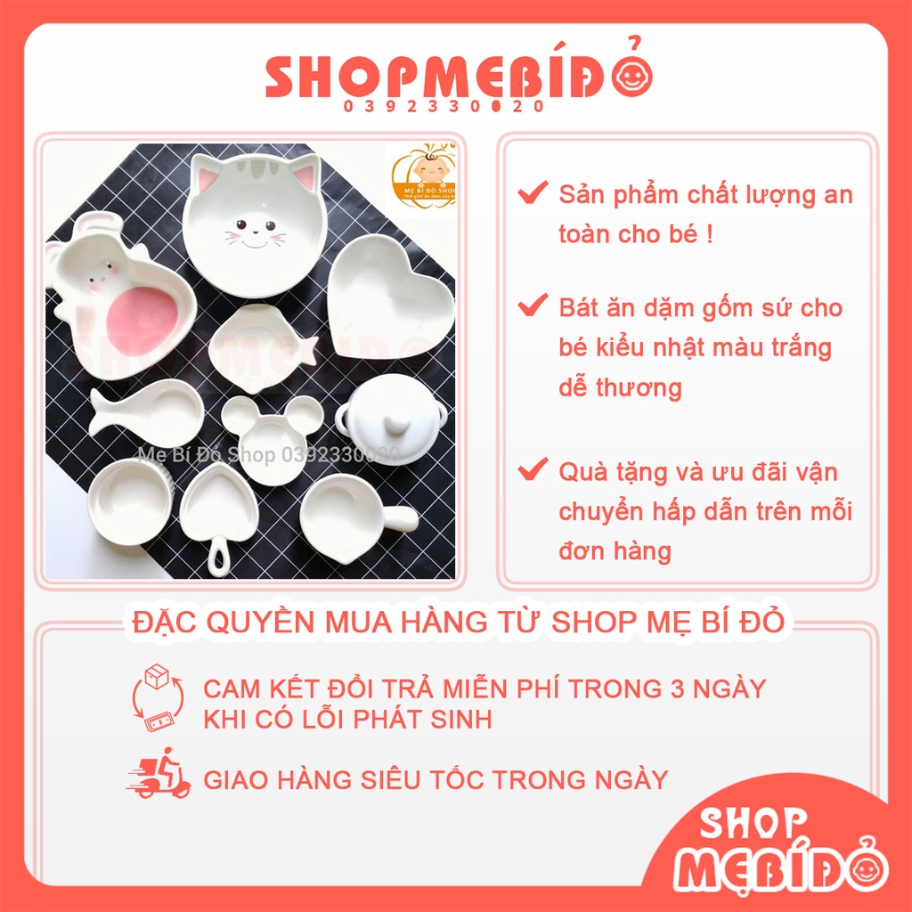 Bát ăn dặm cho bé gốm sứ kiểu Nhật màu trắng nhiều hình dễ thương N09TR - Shop Mẹ Bí Đỏ