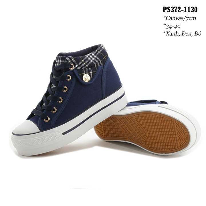 Giày sneakers vải canvas họa tiết kẻ đế cao 7cm PS372-1130