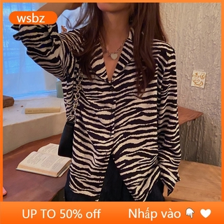 Áo tay dài cổ Âu họa tiết ngựa vằn cho nữ