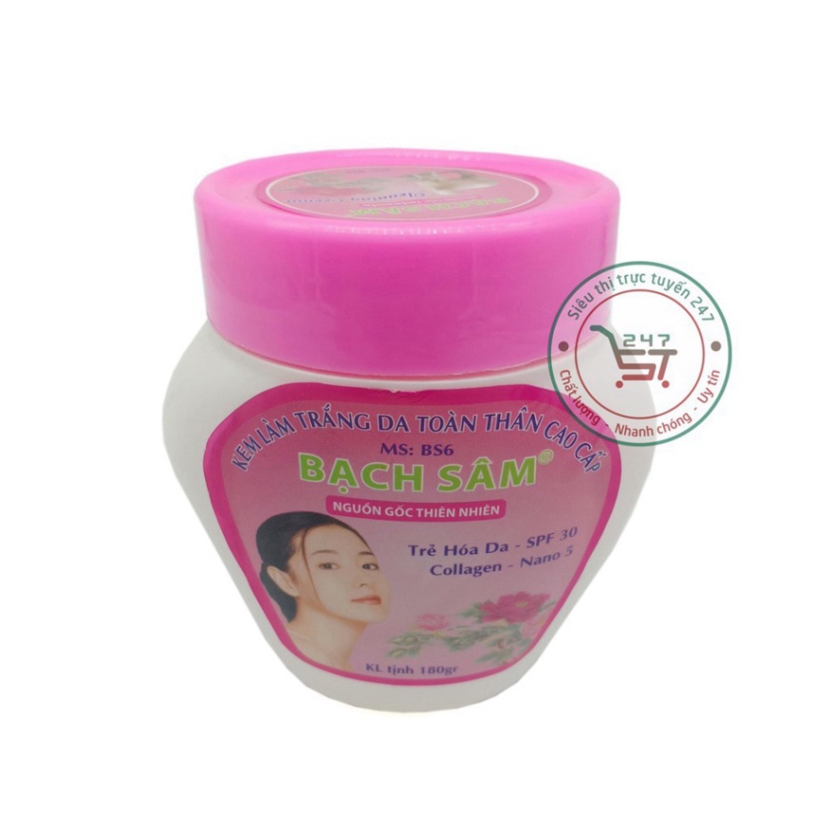 Kem body Trắng da Bạch Sâm BS6 Giữ ẩm Chống lão hóa Se khít lỗ chân lông 180g (tím-trắng)