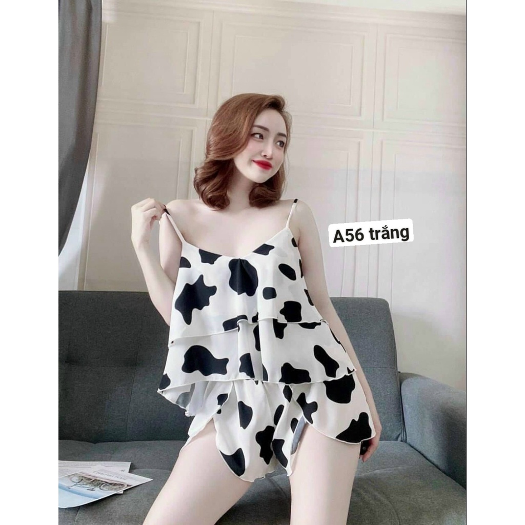 [ Mã A56 ] [ BÁN GIÁ VỐN LẤY ĐÁNH GIÁ] Bộ Ngủ Nữ 2 dây vải lụa họa tiết bò đẹp quá xá | BigBuy360 - bigbuy360.vn