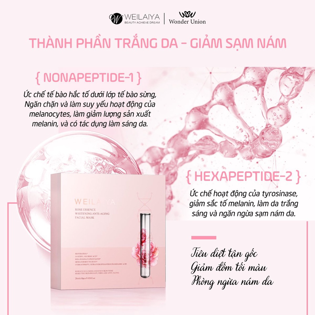 Mặt nạ trắng da Weilaiya hoa hồng vạn cánh dưỡng trắng da mờ thâm giảm nám chính hãng