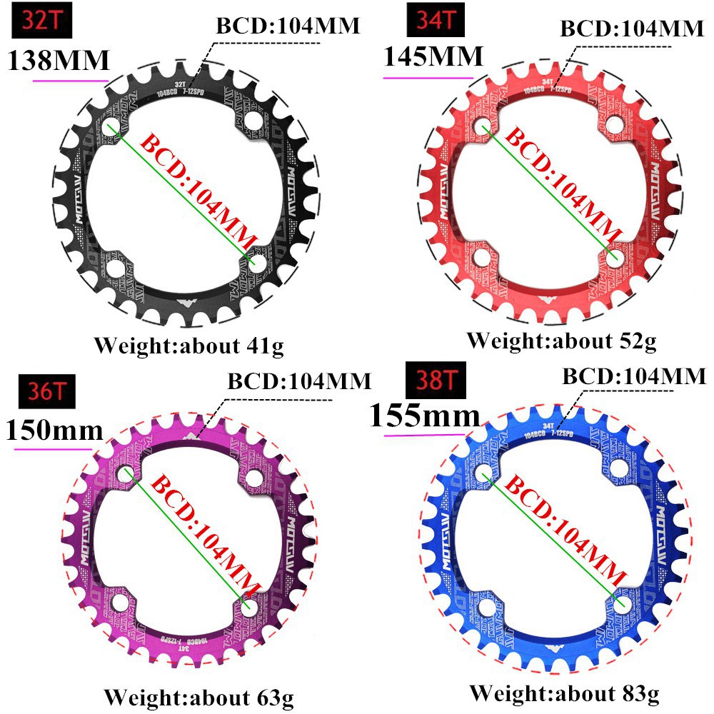 ❈MOTSUV 104BCD Round Narrow Wide Chainring MTB Mountain bike Bộ trục khuỷu 32T 34T 36T 38T phận đĩa răng 104 BCD