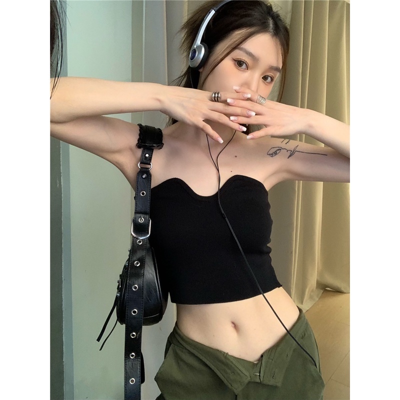 QKOOLE Áo croptop Dệt Kim Dáng Ôm Gợi Cảm Thời Trang Hàn Quốc Cho Nữ