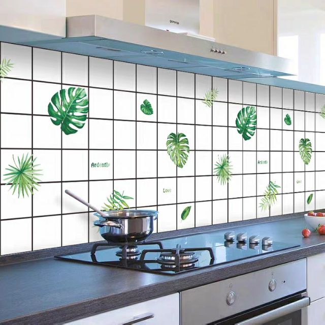 Decal tráng nhôm dán bếp ô kẻ lá xanh khổ 60cm keo sẵn (giá 1m dài)