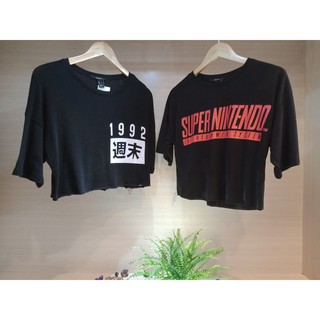 Áo thun croptop nữ tay lở hiệu F21 vnxk