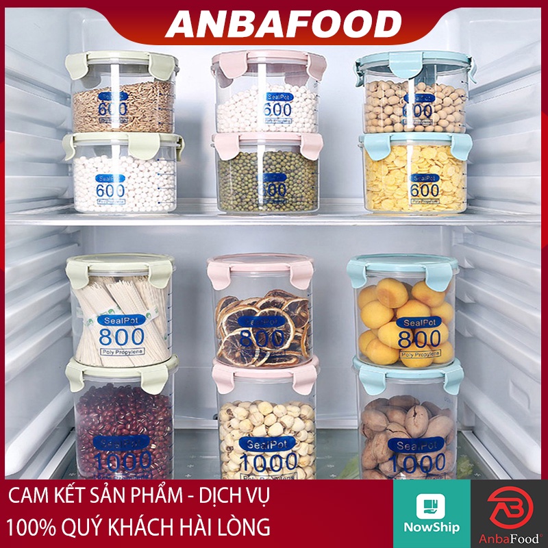 Hộp Nhựa Tròn Đựng Thực Phẩm Khô, Ngũ Cốc Trong Suốt - Chia Vạch Nắp hít chân không - Hộp nhựa đựng đồ có nắp