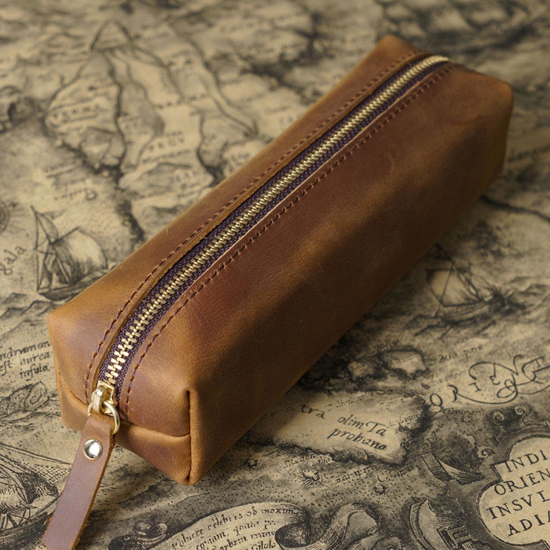 Túi Đựng Bút Bằng Da Có Khóa Kéo Tiện Dụng Mang Theo Du Lịch Cho Nữ