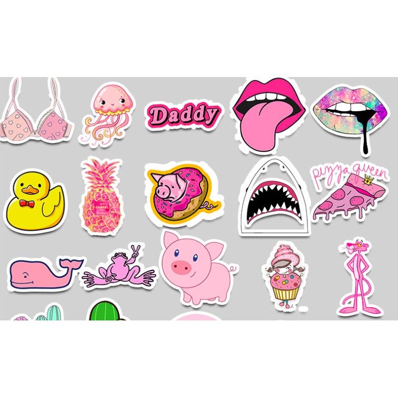 Set 50c stickers PINK HỒNG dán laptop máy tính, mũ bảo hiểm, vali chống thấm nước loại tốt