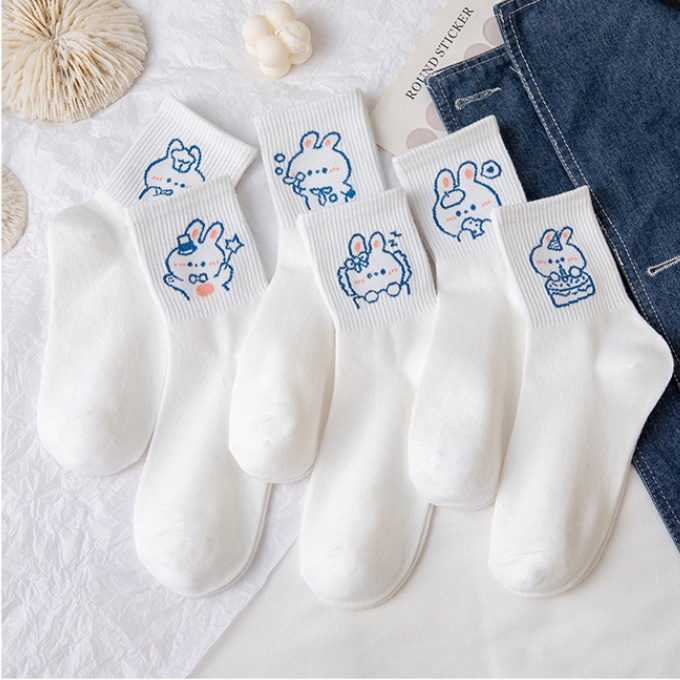 Vớ cotton trắng họa tiết thỏ dễ thương cho nữ