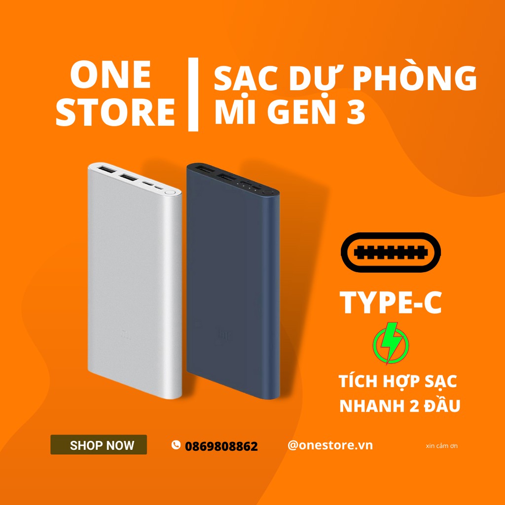 Sạc Dự Phòng Xiaomi Gen 3 Phiên Bản Nâng Cấp 2S Version 2018 10000 mAh 2 Cổng USB 1 Type C Hỗ Trợ QC 3.0