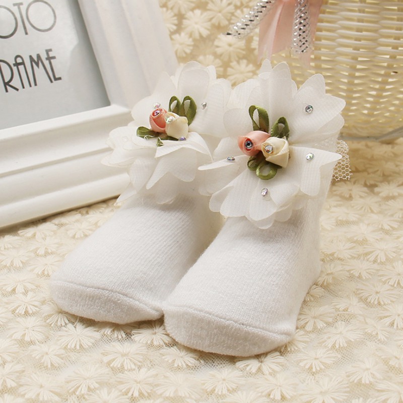 Vớ cotton phối ren hoa kiểu dáng công chúa đáng yêu dành cho bé gái