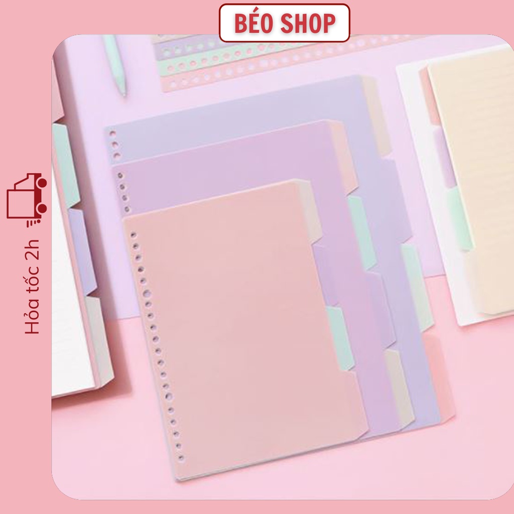 Set 4 tab phân trang A4 B5 A5 Béo shop bằng nhựa màu pastel dùng cho sổ bìa còng 30 26 20 lỗ