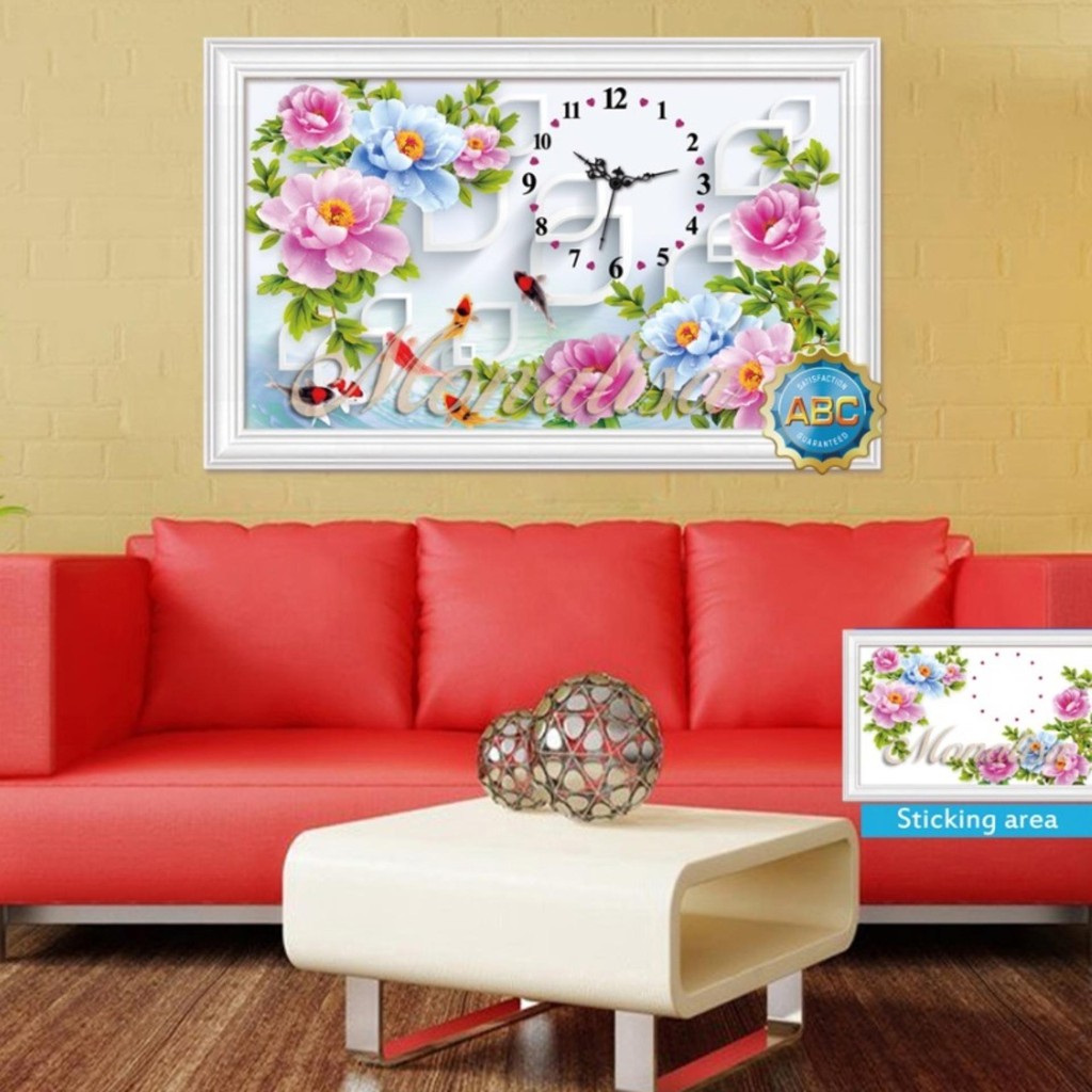 FreeShip từ 250K-Tranh gắn đá cao cấp Đồng Hồ Hoa Y8106- KT:50x80cm