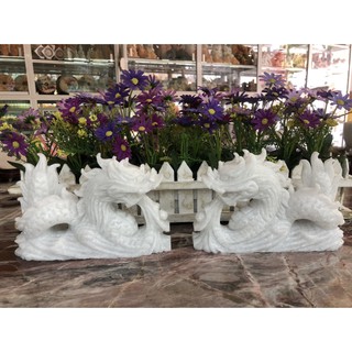 Cặp Rồng nằm phong thủy đá trắng - Dài 20 cm