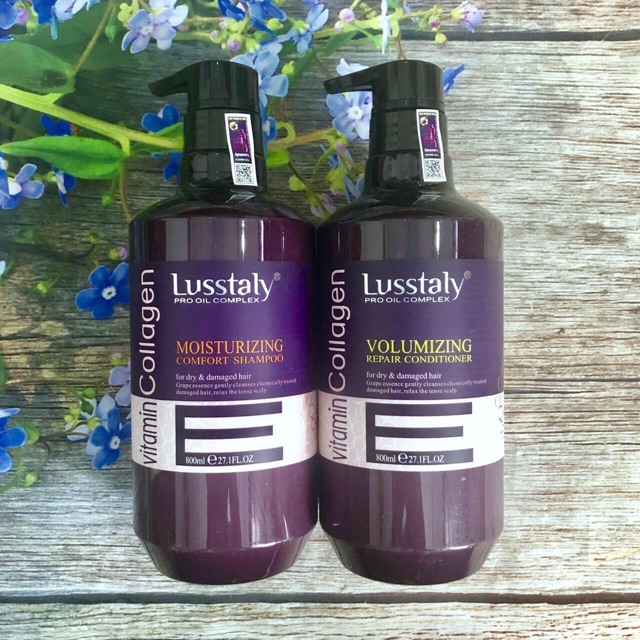 Bộ dầu gội xả phục hồi siêu mượt tóc cao cấp Lusstaly Vitamin Collagen Moisturizing Comfort - Volumizing Repair 800ml