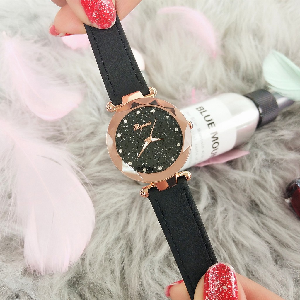 Đồng Hồ Nữ Bywis B88 Mặt Kim Sa Dây Da Lộn cao cấp