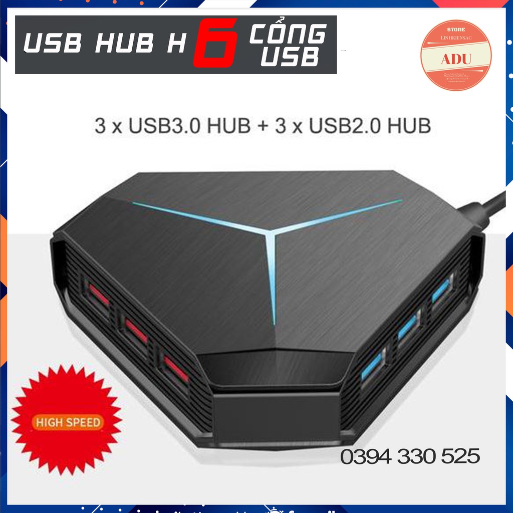 Bộ Chia USB 6 Cổng Dài 1m, USB Hub 2.0/ 3.0 Tiện Dụng Hình Lục Giác Có Đèn LED Báo Hiệu Kèm Ảnh Thật | WebRaoVat - webraovat.net.vn