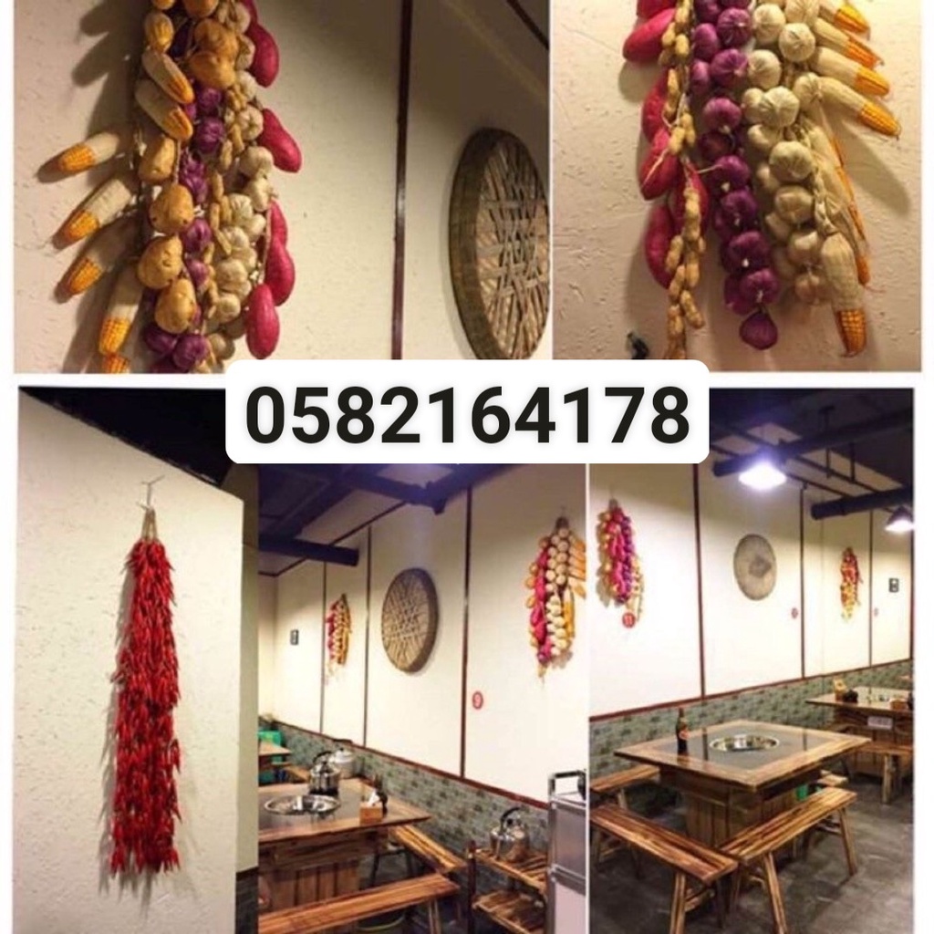 Dây hành tỏi, ớt - dây củ quả, ngô, khoai lang, táo...giả như thật trang trí