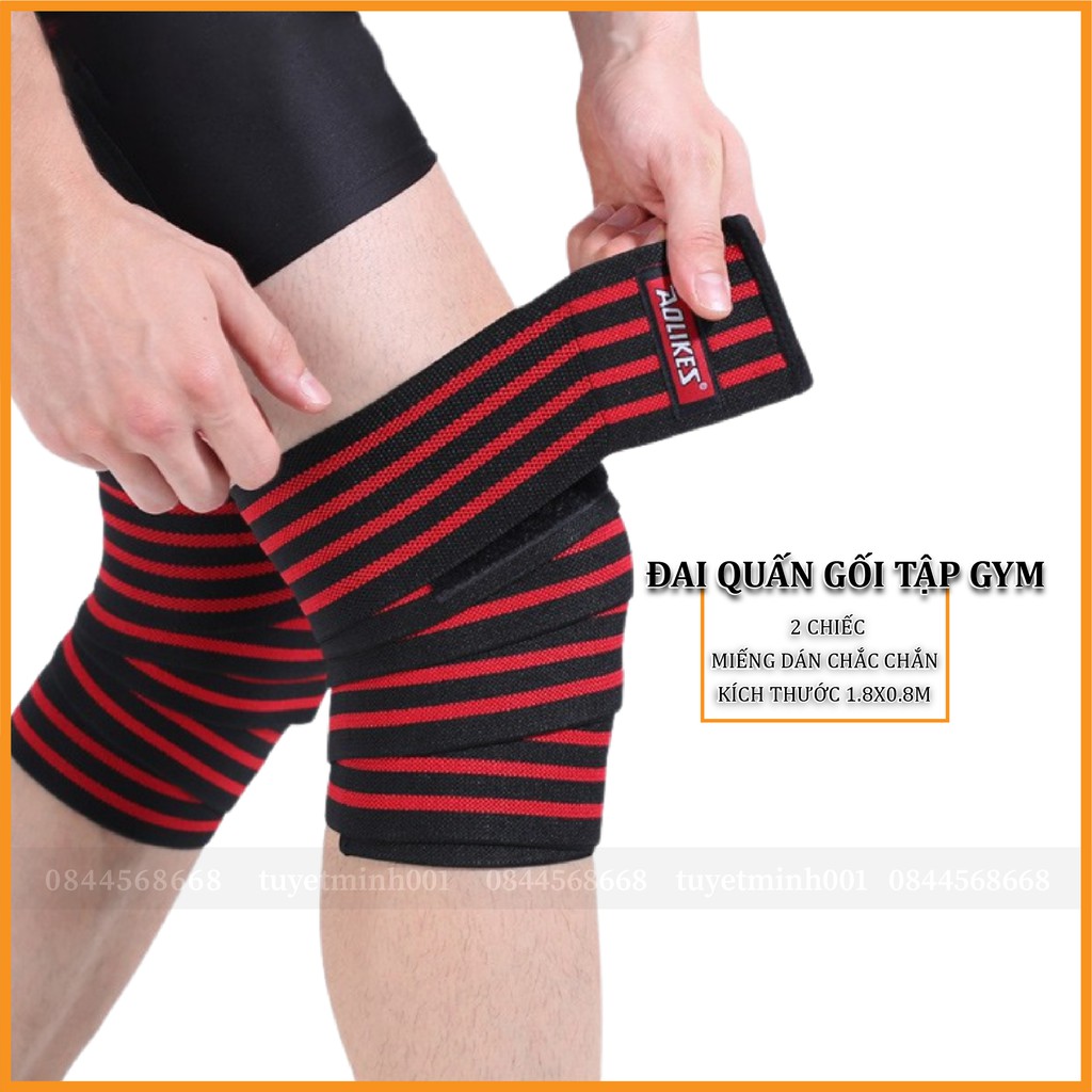 Dây Quấn Đầu Gối Tập GYM Aolikes Knee Wraps - 2 màu Xanh/Đỏ