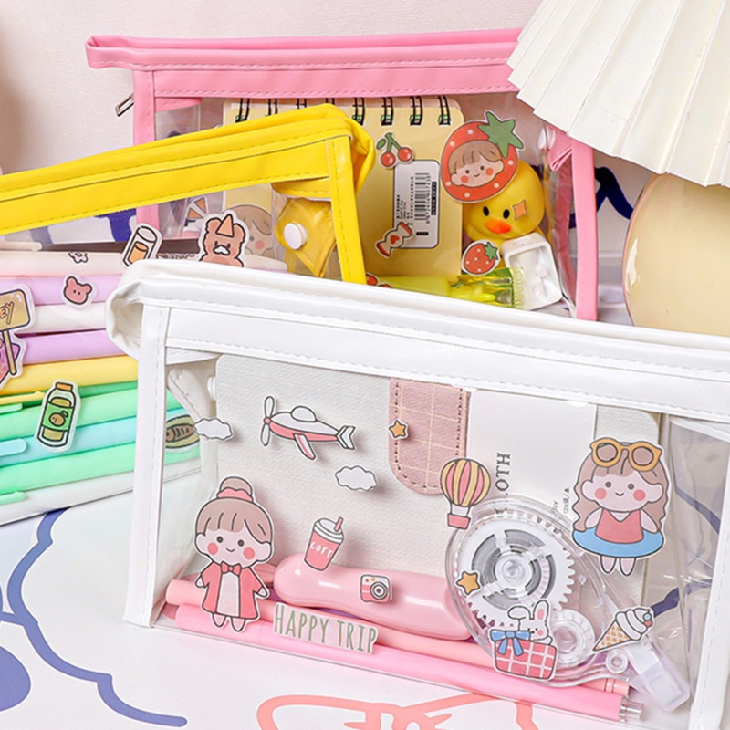 Túi Đựng Bút Trong Suốt Có Khóa Kéo Dễ Thương Dùng Khi Đi Du Lịch