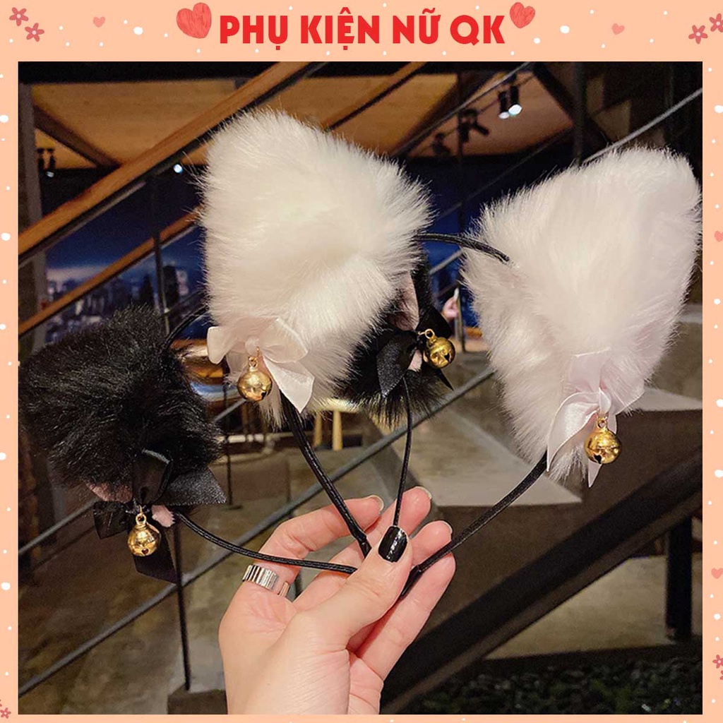 Bờm cài tóc nữ tai mèo đen trắng có chuông và không chuông, bờm tóc tai mèo Cosplay xinh xắn cho nữ BD9