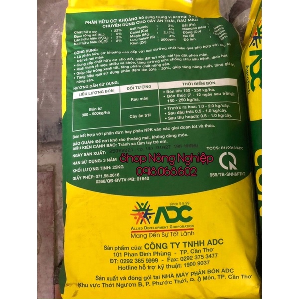 Hữu cơ khoáng Con Cá ADC, bổ sung NPK và Trung Vi lượng cho cây trồng (1kg)